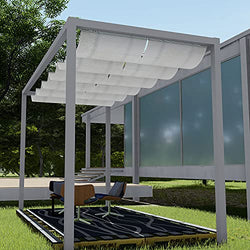 E&K Sunrise 4'Wx16'L Light Grey Retractable Pergola Canopy Shade Cover Slide on Wire Hung Canopy Replacement Shade Cloth Wave Shade Sail Awning for Wood Pergola Trellis Patio Deck