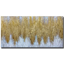 Tiancheng Art 24x48 inch 100% Hand-Painted Oil Painting golden Wall Art Pieces Framed Canvas Paintings Contemporary Artwork Ready to Hang for Home Decoration Kitchen Office Wall Decor