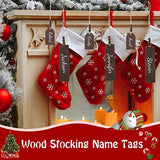 261 Pieces Christmas Stocking Name Tags Blank Present Wood Tags with Holes Wooden Bookmarks Natural Wood Beads Assorted Unfinished Wooden Beads with Rope for Garland DIY Crafts Party Decor (Brown)
