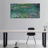 Large Canvas Wall Art Water Lilies by Claude Monet Scenery Painting Long Green Garden Canvas Artwork Reproductions Contemporary Nature Picture for Home Office Wall Decor 24" x 48"