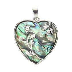 TOOGOO(R) Heart Metal Abalone Paua Shell Flower Pendant Bead 1.3"
