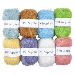 TYH Supplies 8 Skeins Scrubbing Dish Scrubber Yarn Light Color for Crochet & Knitting Multi Pack Variety Colored Assortment 66 Yards Each Skein