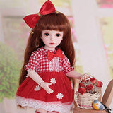YNSW BJD Doll, Big Red Plaid Dress Doll 1/6 12 Inch 30 cm Fashion Doll Birthday Valentines Day Wedding Gift