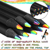 48 Pieces Rainbow Colored Pencils, 7 Color in 1 Rainbow Pencil for Kids, Black Wooden Colored Pencil Multi Colored Pencils Bulk with 4 Pieces Sharpener for Kids Adults Art Drawing, Coloring, Sketching