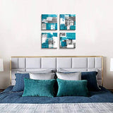Abstract Wall Art for Bedroom Wall Decor 4 Piece Teal Modern Paintings Canvas Prints Framed Turquoise and Grey Art Contemporary Home Decor for Living Room Bathroom Office Kitchen Artwork 12X12 Inches