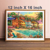 Beach Villa Landscape Diamond Painting Kits,Seaside View Paint with Diamond by Number Kits 5D Full Drill Rhinestone Embroidery Cross Stitch Wall Décor Scenery Dusk 12X16 inch