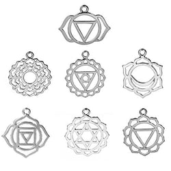 Chakra Pendants, Indian Energy Charms, 21 Pcs (3 of Each) (Silver Tone)