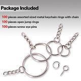 Swpeet 300Pcs Sliver Key Chain Rings Kit, 100Pcs Keychain Rings with Chain and 100Pcs Jump Ring