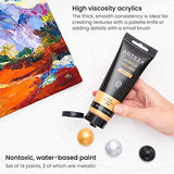 Arteza Acrylic Paint Set and Detail Paint Brushes Bundle, Painting Art Supplies for Artist, Hobby Painters & Beginners