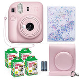 Fujifilm Instax Mini 12 Instant Camera Blossom Pink + Fuji Instax Film Value Pack (40 Sheets) + Shutter Accessories Bundle, Incl. Compatible Carrying Case, Quicksand Beads Photo Album 64 Pockets