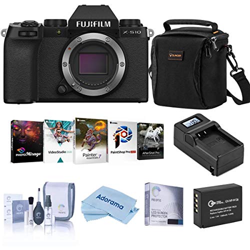 Fujifilm X-S10 Mirrorless Camera, Black - Bundle with Free Accessories & PC Software Suite