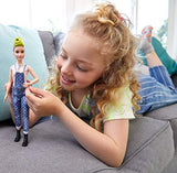 Barbie Fashionistas Doll with Green Striped Mohawk Wearing Denim Overalls, Top and Accessories, for 3 to 8 Year Olds