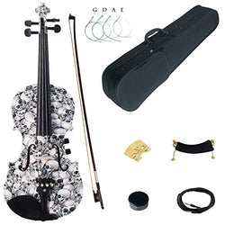 Kinglos 4/4 Black White Skull Colored Solid Wood Acoustic / Electric Violin Kit with Ebony Fittings Full Size (YSDS1312)