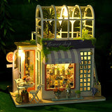 ZQWE DIY 2 Layer Glass Flower Room Green House Handmade Dollhouse Kit Wooden Miniature Doll House Garden House Shop Model with LED Lights Christmas Creative Gift