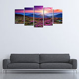 Wieco Art Mountains in Sunrise 5 Panels Giclee Canvas Prints Wall Art Purple Landscape Pictures Photo Paintings for Living Room Bedroom Home Decorations Modern Stretched and Framed Grace Artwork