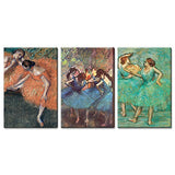 wall26 3 Panel World Famous Painting Reproduction on Canvas Wall Art - Dancers by Edgar Degas - Modern Home Decor Ready to Hang - 16"x24" x 3 Panels