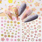 Cherry Blossom Nail Art Stickers 3D Flower Nail Decals Pink Floral Peach Blossom Design Self Adhesive Spring Summer Nail Stickers for Women DIY Acrylic Nail Decoration Manicure Tip