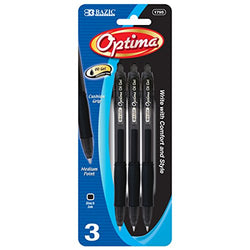 BAZIC Optima Black Retractable Oil-Gel Pen w/ Grip (3/Pack)