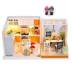 Cool Beans Boutique Miniature DIY Dollhouse Kit – Simple Kitchen and Dining Room - with Dust Cover - Architecture Model kit (English Manual) - with boy and Girl Figurines