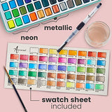 Artistro Watercolor Paint Set, 48 Vivid Colors in Portable Box, Including Metallic and Fluorescent Colors. Perfect Travel Watercolor Set for Artists, Amateur Hobbyists and Painting Lovers