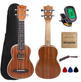Kulana Deluxe Soprano Ukulele, Mahogany Wood with Binding and Aquila Strings + Gig Bag