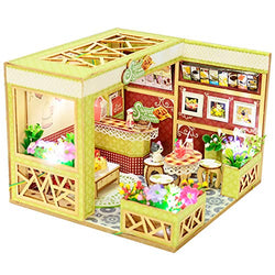 Dollhouse Miniature with Furniture,DIY 3D Wooden Doll House Kit Pastoral Memories Style Plus with Dust Cover and LED,1:24 Scale Creative Room Idea Best Gift for Children Friend Lover(Mint Heart Hut)