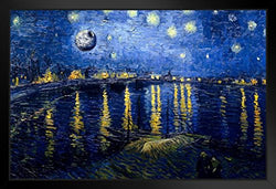 Death Star Starry Night Over The Rhone Van Gogh Art Humor Black Wood Framed Poster 14x20