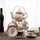 fanquare 13 Piece European Titanium Gold Tea Set,Rose Printing Vintage Ceramic Tea Set Service Coffee Set,For Gift And Household