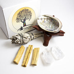 Beverly Oaks Meditation Ritual Kit - 2 Clear Quartz Crystals, Palo Santo Sticks, California White