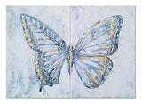 Yihui Arts Butterfly Canvas Wall Art Set Of Two Hand Painted Blue and White Paintings Modern Abstract Animal Artwork with Gold Foil for Living Room Bedroom Bathroom Nursery Decor