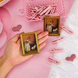 Skylety 2 Pieces Dollhouse Decoration Accessories 1:12 Dollhouse Miniature Painted Wooden Frame Mural Accessories Golden Plastic Frame Girl and Cat Oil Painting Miniature Dollhouse Furniture