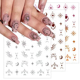 10 Sheets Sun Moon Star Nail Art Stickers Self-Adhesive Nail Supplies 3D Holographic Star Moon Nail Decals Gold Silver Design Nail Decorations Designer Nail Stickers for Women DIY Manicure Charms