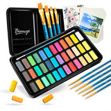 36 Colors Watercolor Paint Set with 10+1 pcs Watercolor Brushes, 8 pcs Watercolor Paper, a Watercolor Paper Swatch and a Zipper Pouch by Bianyo