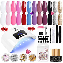 MEFA Gel Nail Polish Starter Kit with 48W Cure Light, 12 Colors with Glossy & Matte Top Coat and Base Coat, White Black Pink Red Glitter Classic Color 5ml, Nail Art Design Powder Rhinestone Gems Tools, Nail Dryer Lamp Cure Manicure Gift for Beginner