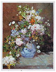 Spring Bouquet - Pierre-Auguste Renoir hand-painted oil painting reproduction,yellow starlike blossoms,white,purple,various flowers,wall art