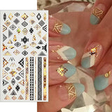 8 Sheets Geometric Nail Art Stickers, Black Gold Geometry Triangular Rhombus Minimalist 3D Design Self-Adhesive Nail Art Decals, DIY Manicure Decoration Supplies Accessories for Women Girls