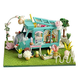 ZQWE Car Model Kits Shop Series Handmade Wooden House DIY Dollhouse Kit Surprise Birthday Christmas Gifts with LED Light and Furniture(Car Flower Shop)