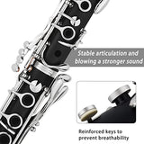 VANPHY Bb Clarinet for Student Beginner, B Flat 17 Nickel-plated Keys Clarinet with Case, Stand, Strap, 2 Barrels, 8 Mouthpiece Cushion, White Gloves, Cleaning Kit (Black)