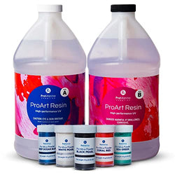 Pro Marine Pro Art Epoxy Resin Kit (1 Gal) Bundle with Pro Mica Powder (5-Color) | Crystal Clear Epoxy Hardener and Resin | Self-Leveling and Easy to Mix | Epoxy Resin Pigment Powder for DIY Crafts
