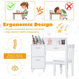 Costzon Kids Desk and Chair Set, Children Wooden School Learning Table w/Drawer & Storage Cabinets, Student Writing Computer Workstation for Bedroom & Study Room, Gift for Ages 3-8 (White)