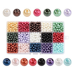 PH PandaHall Pandahall 1 Box(1050pcs,70pcs/color) 15 Color Dyed Round Glass Pearl Beads