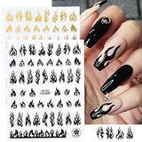 7 Sheets Fashion Flame Word Nail Art Stickers Self-Adhesive Decals Black Gold Silver White Flame Dollar Chinese Character Nail Design For Acrylic Nail Supplies Nail Decoration Kits