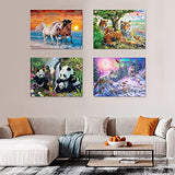 FineGearPow 4 Pack 5D Diamond Painting Kits for Adults, Animal Diamond Art for Adults, Diamond Dots Full Drill Crystal Art for Home Wall Decor, 15.7" x 11.8" (Horse, Tiger, Panda, Wolf)