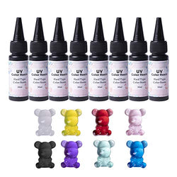 Set of 8x30ml UV Color Resin Multi-Colored High Transparency 8 Cute Colors No Mixing Non-Toxic Easy & Fast Usage for DIY Resin Crafts & Jewelry Making & Holiday Gifts
