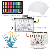 36 Colors Watercolor Paint Set with 10+1 pcs Watercolor Brushes, 8 pcs Watercolor Paper, a Watercolor Paper Swatch and a Zipper Pouch by Bianyo