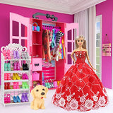 Ecore Fun 120 Pcs Fashion Doll Closet Wardrobe for Doll Clothes and Accessories Storage Include Clothes, Dresses, Shoes, Shoes Rack, Bags, Necklace, Hangers for 11.5 Inch Girl Doll Clothes