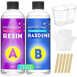 Epoxy Resin Kit 600ml/23oz, Professional Crystal Clear Coating and Casting Epoxy Resin and Hardener with Protective Gloves, Graduated Cups & Sticks for Art, Craft, Wood, Jewelry Making, River Tables