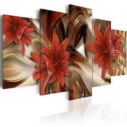 Konda Art - Red Flower Painting Modern Canvas Wall Art 5 panels Decorative Artwork Floral Prints Abstract HD pictures for Bedroom Framed and Ready to hang (40"x20")