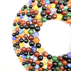Qiwan Natural Round Loose Beads Jewelry Making DIY Bracelet Necklace Material 1 Strand 15 Inches (8mm, Colorful Agate Round Beads)