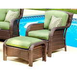 Hanover Strathmere 6-Piece Outdoor Patio Conversation Set, 2 Side Chairs with Ottomans, Loveseat and Tempered Glass Coffee Table, with Hand-Woven Wicker and Thick Cilantro Green Cushions, STRATHMERE6PC